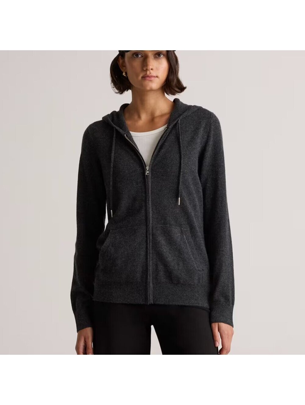 Quince Cashmere Zip Hoodie in Charcoal, Size X-Large